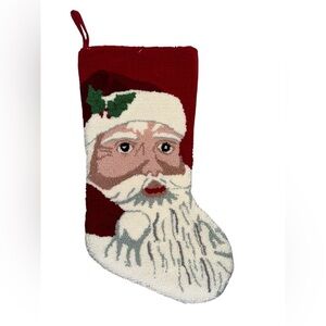 Needlepoint Christmas Stocking with Smiling Santa on the Front